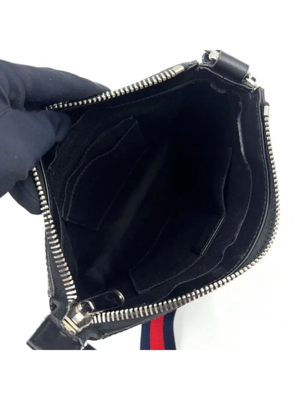 Gucci GG Supreme Small Messenger Bag Leather Navy Black Red Silver